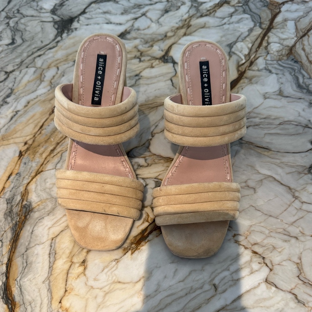 Alice + Olivia Beige Suede Mules